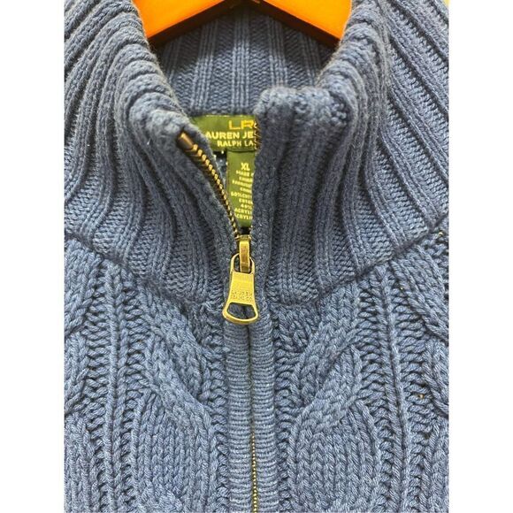 Lauren Jeans Company Royal Blue Cable Knit Zip Up Cardigan Sweater sz XL EUC - Picture 3 of 5